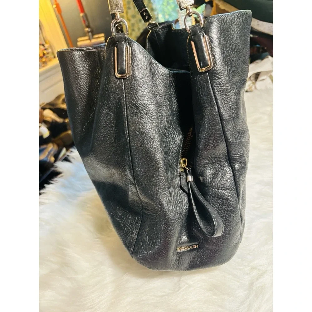 Coach Madison Phoebe Black Pebbled Leather Three Compartment Large Shoulder Bag